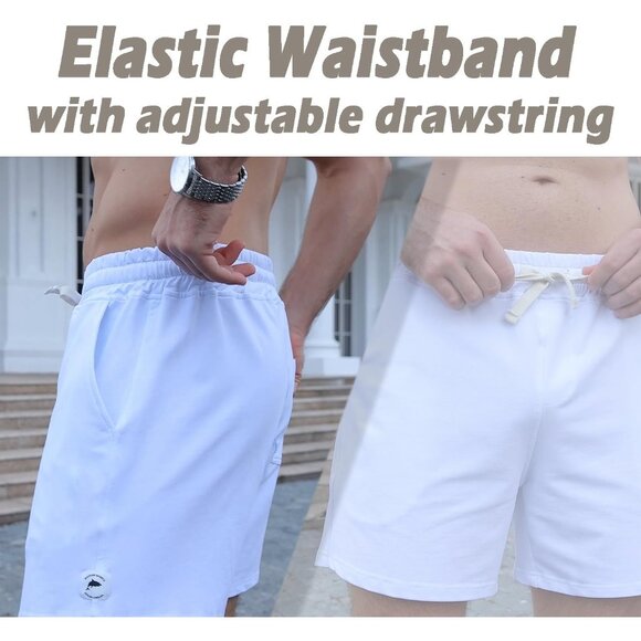 Mens 5.5 Inch Sweat Shorts Mens Linen Shorts 5 Inch Inseam Cotton Shorts - Picture 2 of 5